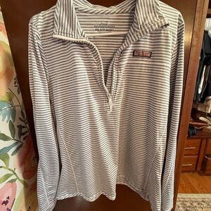 Vineyard Vines Gray Striped Quarter-Zip Pullover